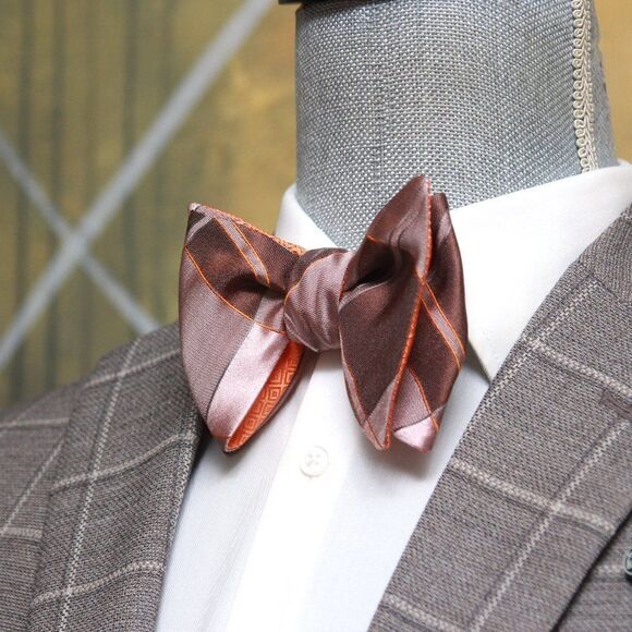 Men's Self-tied Bow Tie 100%Silk Big Butterfly Orange Mauve Plaid S677 - Picture 1 of 14